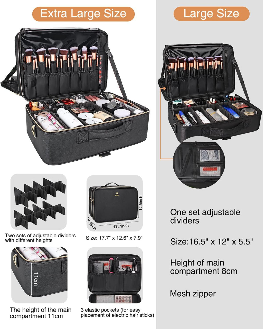 Relavel Extra Grosse Makeup Tasche Leder Reise Makeup Zug Tasche Professionelle Makeup Künstler-Tasc