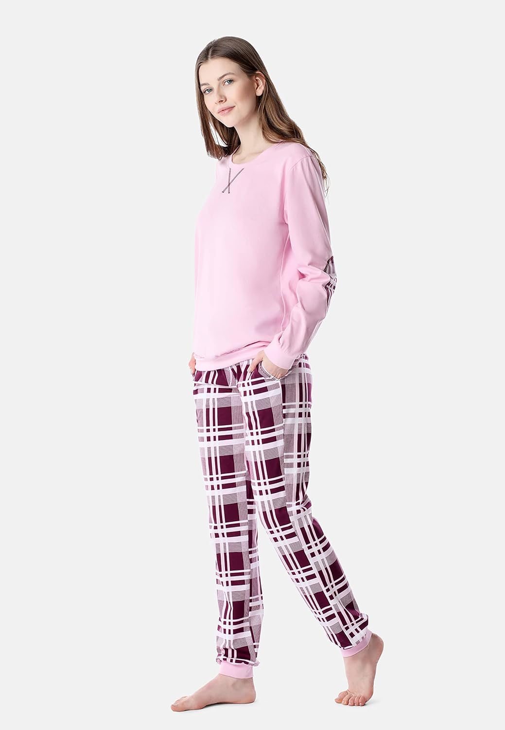 Merry Style Damen Schlafanzug MS10-168 XXL Rosa-kariert, XXL Rosa-kariert