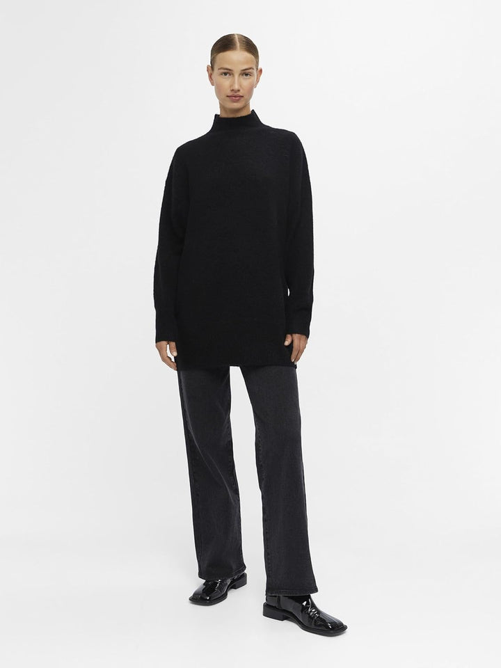 Object Damen Objellie L/S Knit Tunic Noos Pullover L Schwarz, L Schwarz