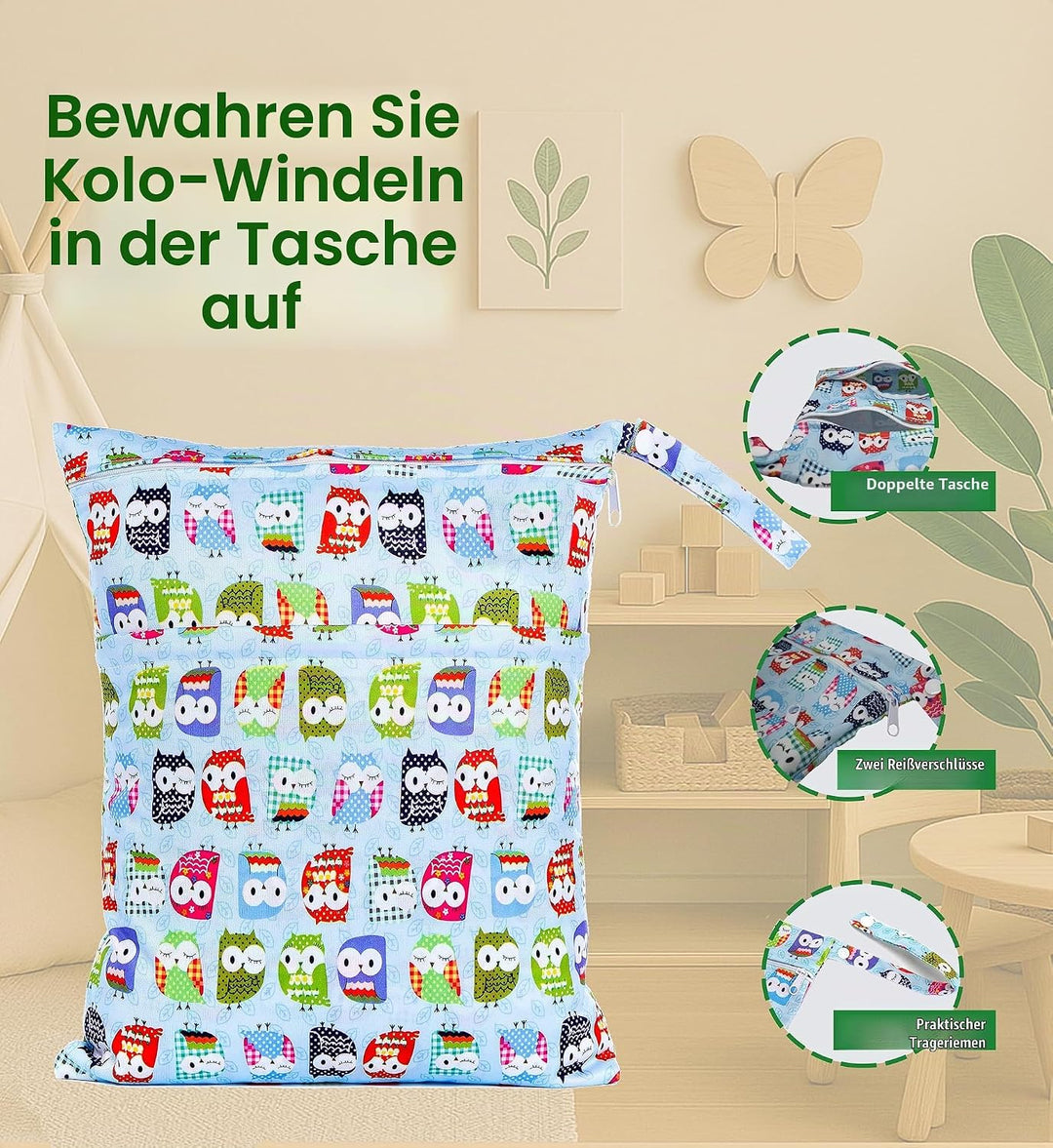 Kolo 6er set waschbare windeln, 6 Stoffwindel einlagen bambus, Windeltasche für unterwegs, Unisex ve
