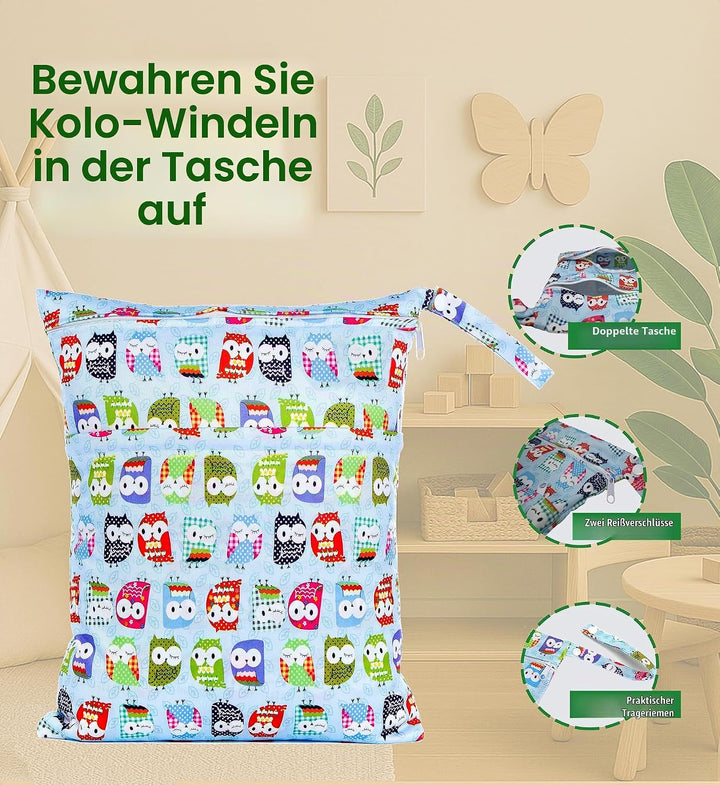Kolo 6er set waschbare windeln, 6 Stoffwindel einlagen bambus, Windeltasche für unterwegs, Unisex ve
