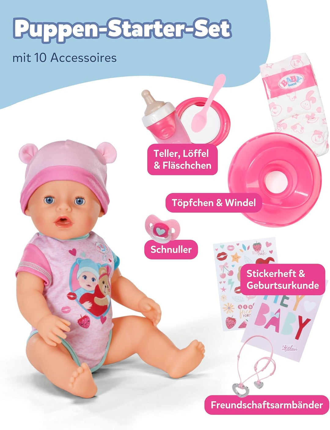 BABY born Emma, Babypuppe mit 10 Funktionen und Accessoires, für Kinder ab 3 Jahren, funktioniert oh