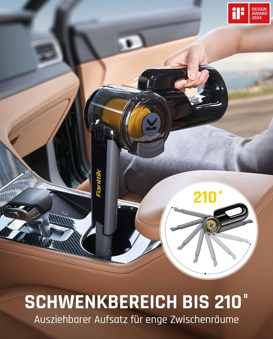 Fanttik Fold V10 Apex Pivot Kabelloser Auto Staubsauger | 17.000 Pa Saugkraft, Smartes LED-Display,