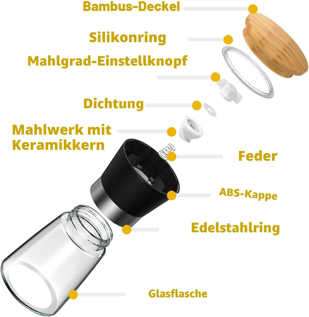 Vucchini Salz und Pfeffermühlen Schwarz Weisses Set, Einfach Nachzufüllen und zu Verwenden, Keramik
