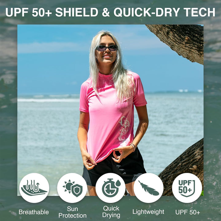 Kanu Surf Breeze Damen Rashguard & Workout Top mit LSF 50+, kurzärmelig S Breeze Pink, S Breeze Pink