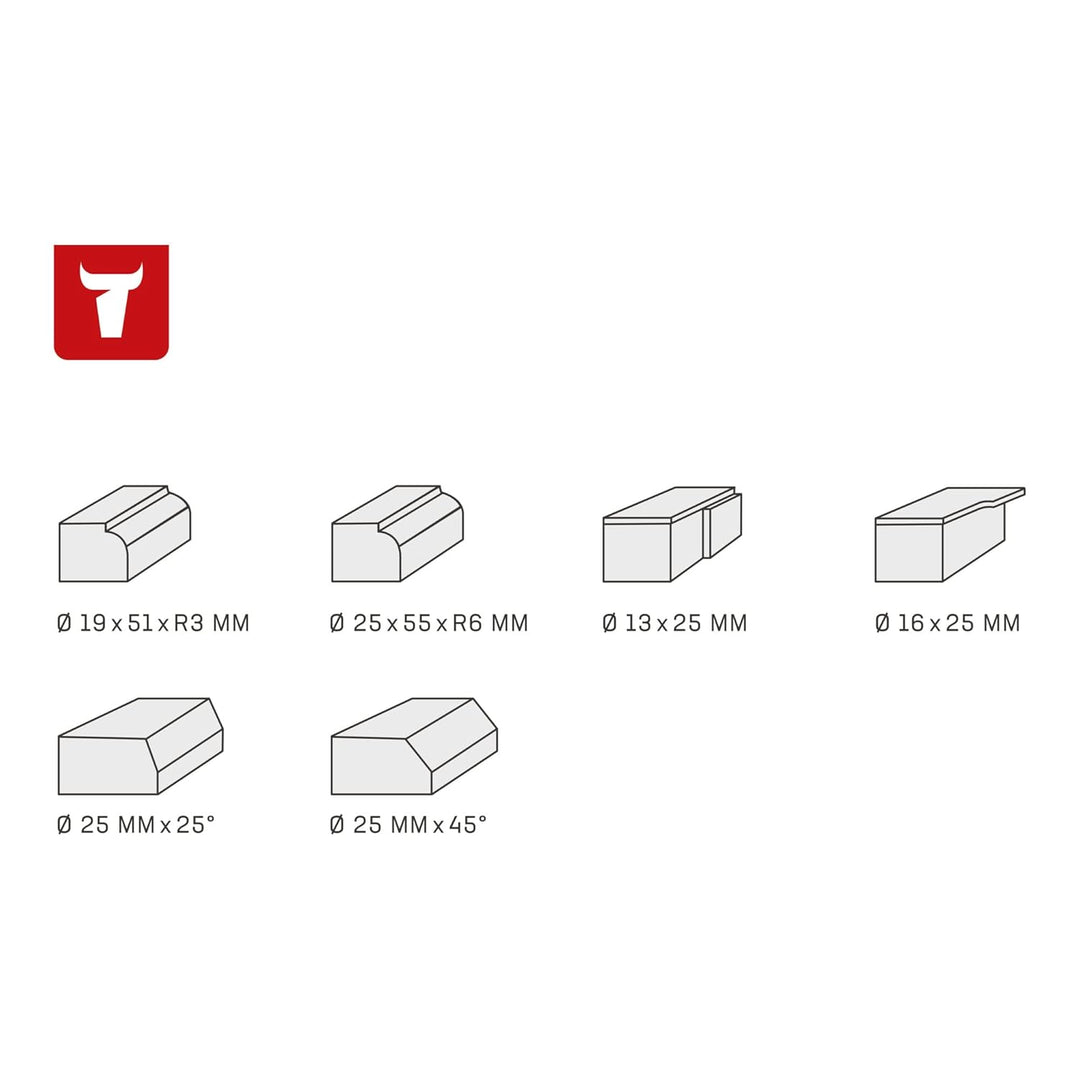 STIER Rand- und Kantenfräser Set, 6-teilig, 8 mm Schaft, Oberfräsen Fräser Set, Fräser für Oberfräse