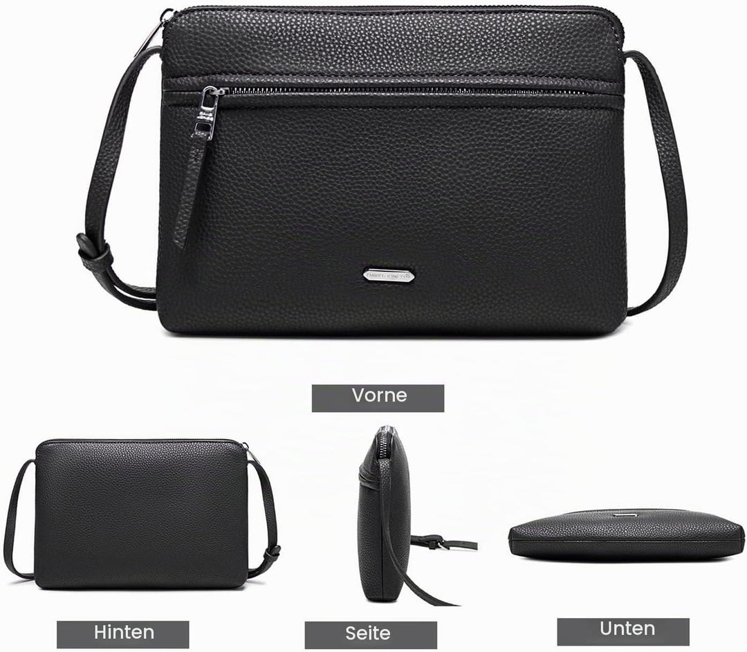 David Jones - Damen Umhängetasche - Kleine Flache Handtasche PU Leder - Tasche Klassiche Elegante Be