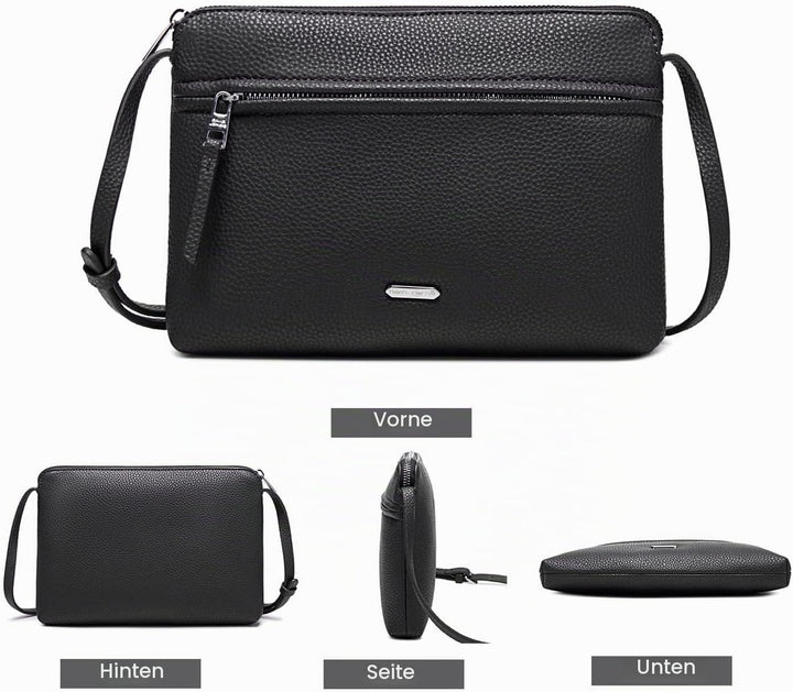 David Jones - Damen Umhängetasche - Kleine Flache Handtasche PU Leder - Tasche Klassiche Elegante Be