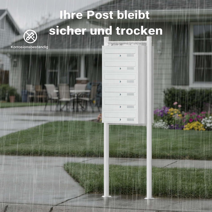 Wiltec 6er Briefkastenanlage weiss 270 x 513 x 1500 mm, Standbriefkasten mit 6 Fächern, Schlüssel un