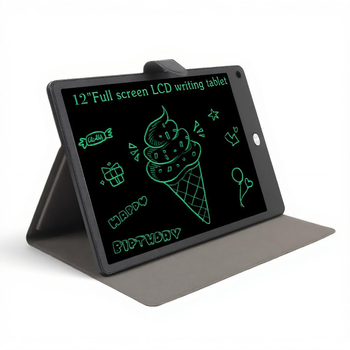 Topiky 12 Zoll LCD Tablet mit PU Hülle und Stift, Digitaler Vollbildnotiz für Kinder und Erwachsene,