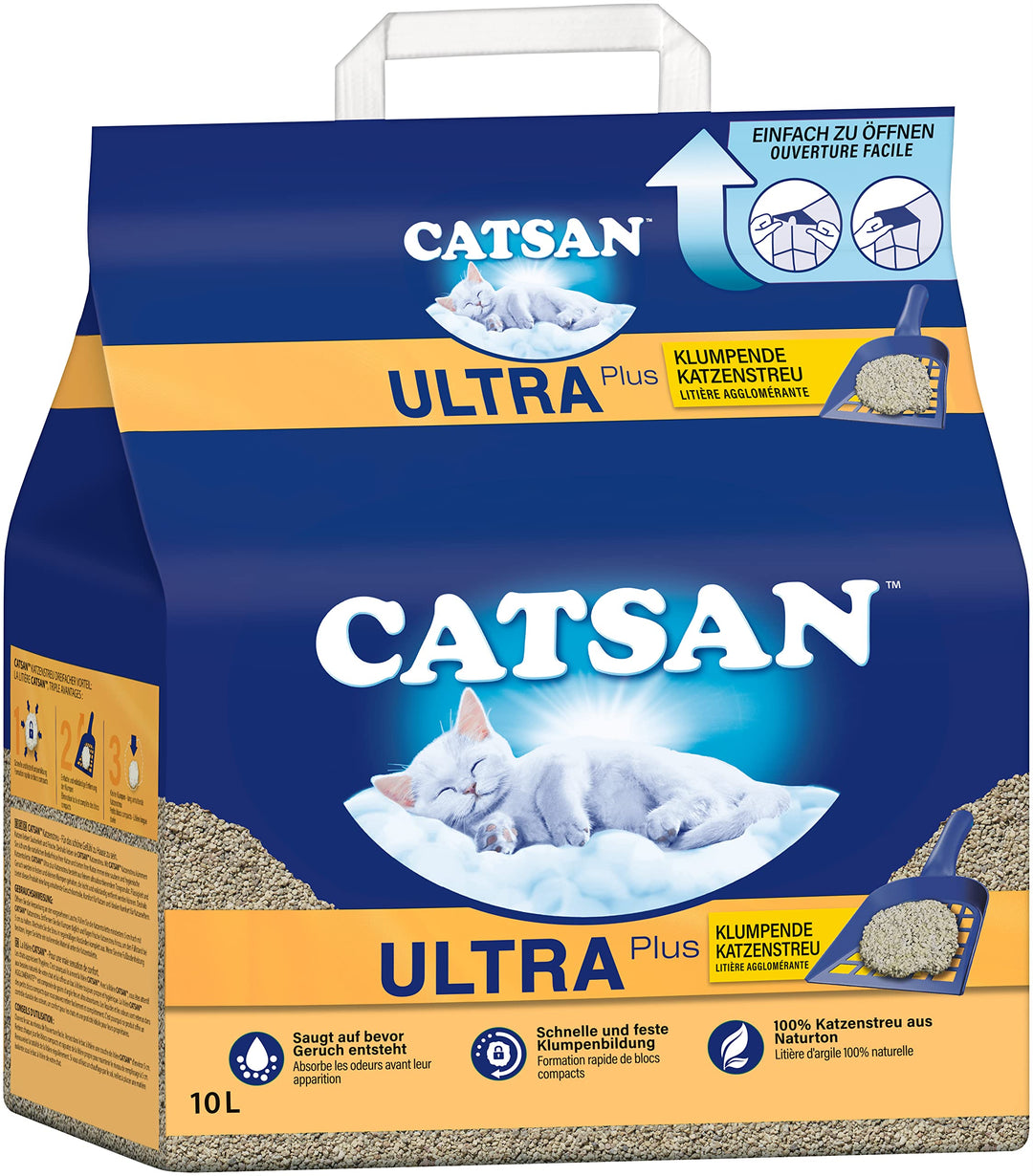 Catsan Ultra Plus – Katzenstreu aus feinen natürlichen Tonkörnchen – 1 x 10 Liter