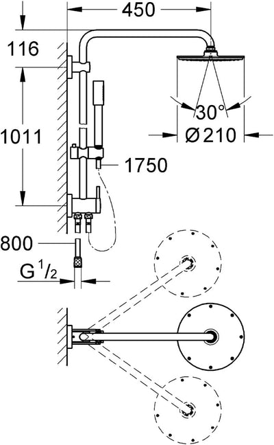 GROHE Rainshower 210 - Duschsystem mit Umstellung (Wandmontage, Antikalk-System, langlebige Oberfläc