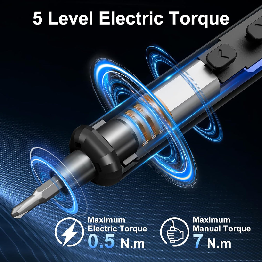 STREBITO Mini Akku-Schrauber, 67-in-1 Elektro-Schrauberset – 50 S2-Präzisionsbits, 5 Drehmomentstufe