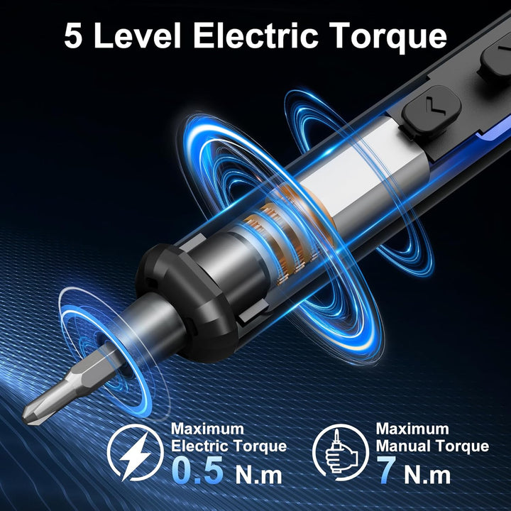STREBITO Mini Akku-Schrauber, 67-in-1 Elektro-Schrauberset – 50 S2-Präzisionsbits, 5 Drehmomentstufe