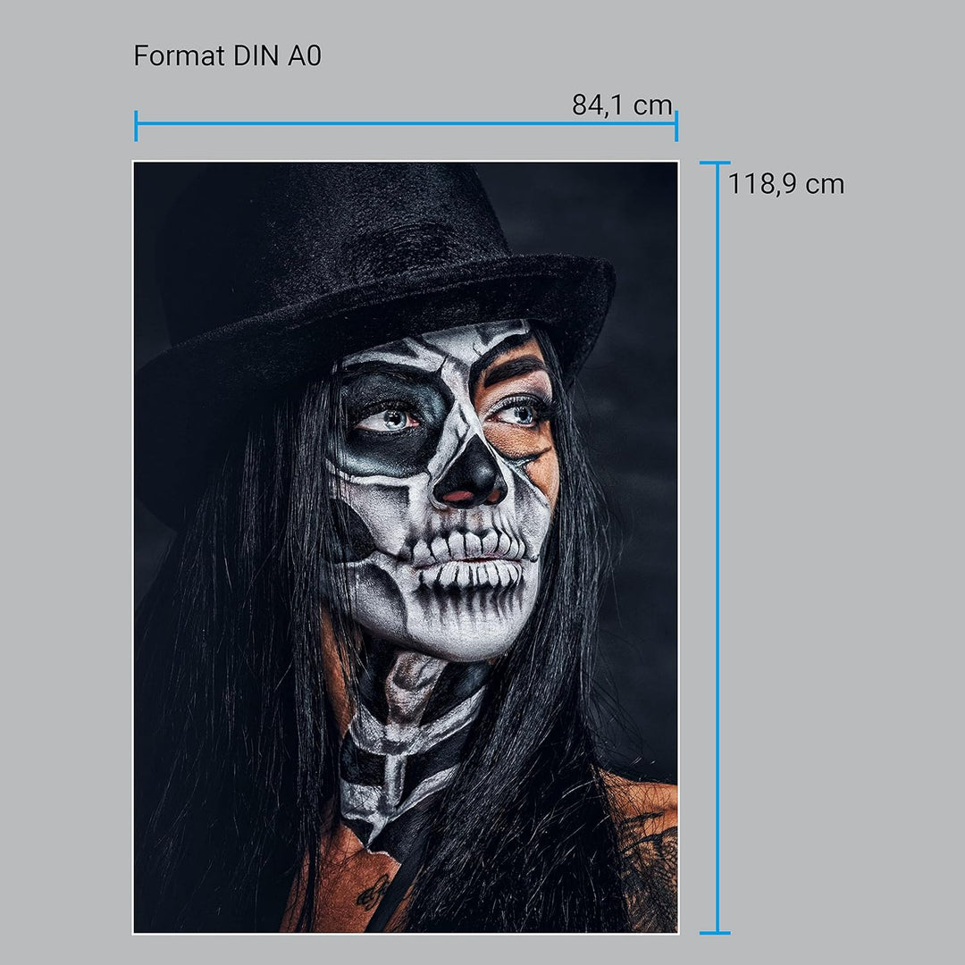 wandmotiv24 Poster als Wanddeko, Grösse Din A0, Model mit Totenkopf Makeup, Schminke, Hut, Frau, Mod