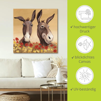 ARTland Leinwandbilder Wandbild Bild auf Leinwand 40 x 40 cm Tiere Haustiere Esel Malerei Creme A1SD