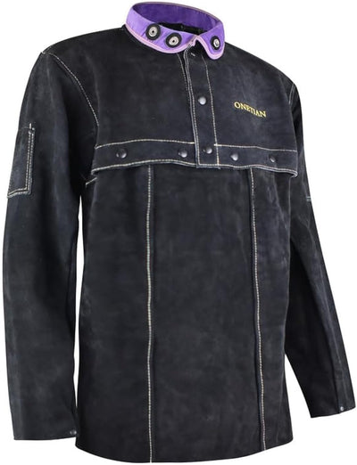 ONETIAN Schwarze Schweisserjacke aus Leder - Hochwertige Schutzjacke mit Cape-Ärmeln für ultimativen