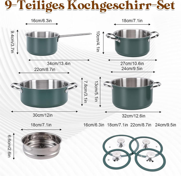 Kochgeschirr-Set aus Edelstahl, Kochtopf, Dampftopf, Suppentopf, Verdickter, Antihaftbeschichtete Ke