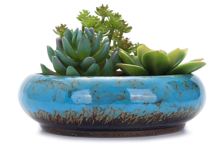 VanEnjoy 18,5 cm grosse, grosse, flache Sukkulenten-Keramik-Übertöpfe mit Ablaufloch, Bonsai-Töpfe f