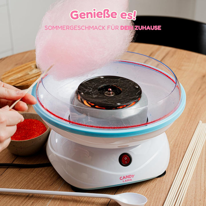 CANDY LAMA Zuckerwattemaschine für Zuhause | Cotton Candy Machine mit Stäbchen und Messlöffel | Zuck