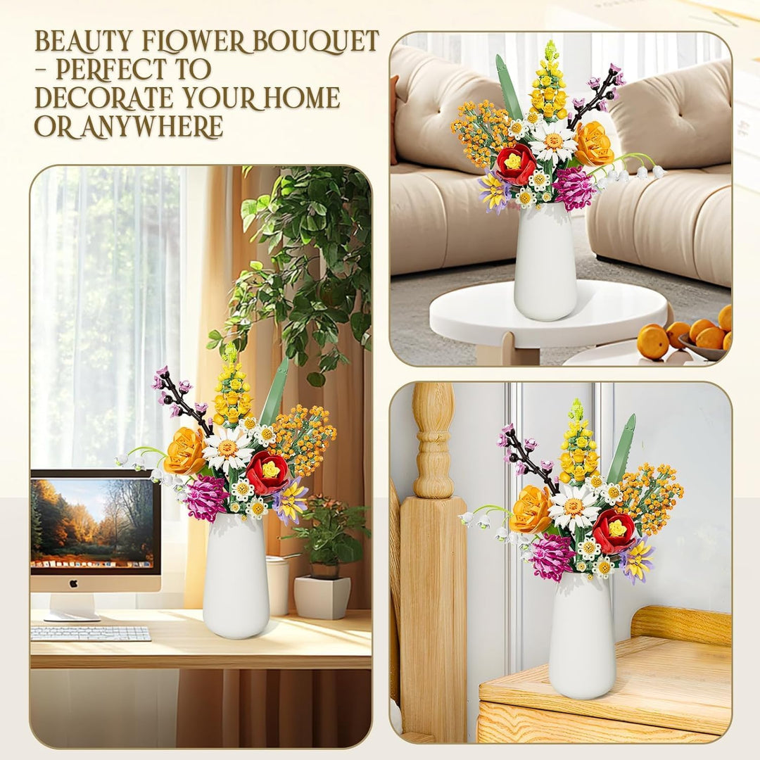 Blumenstrauss Bausatz, 1070 Stück Blumen Bauspielzeugset 10 Künstliche Blumen für Flowers, Botanical