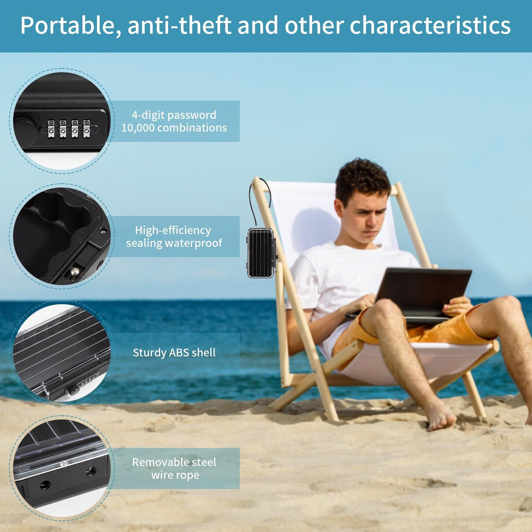 Tragbarer Tresor mit Zahelncode, Wasserdichte Mini Tresor Zahlenschloss Reise-Safe-Box mit Anti-Dieb