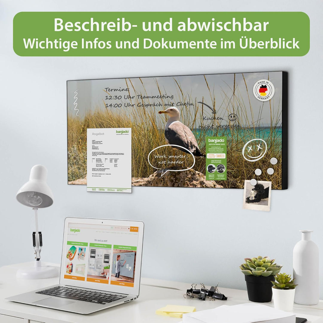 banjado Magnettafel schwarz 78 x 37cm / Magnetwand Metall/Magnetpinnwand als Memoboard/Pinnwand Magn