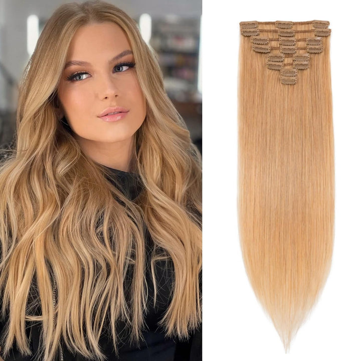 Benehair Clip in Extensions Echthaar, 8 Stück 100% Echtes Haar Extension 75g, Hellbraun Haarverlänge