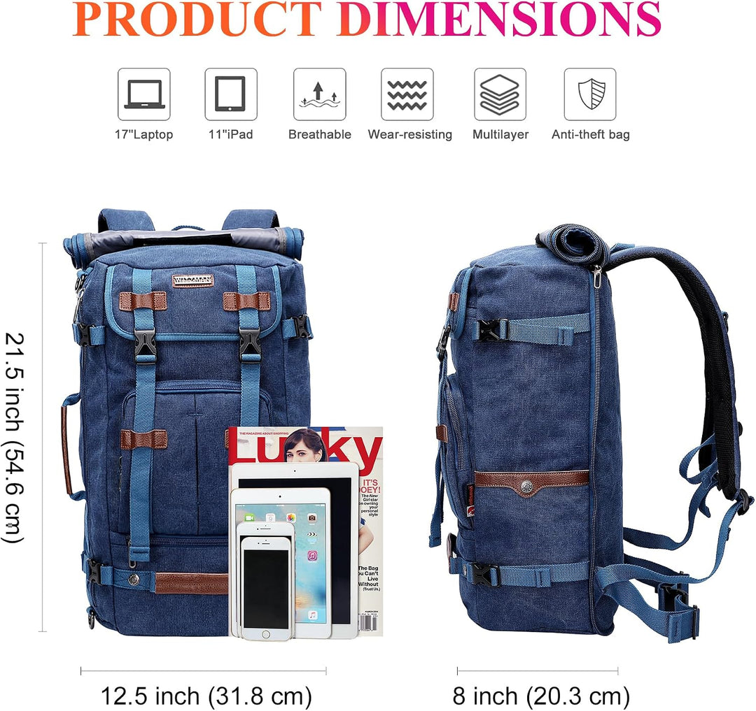 WITZMAN Reiserucksack Herren Gross Canvas Laptop Rucksack Convertible Reisetasche Rucksack Herren Fi