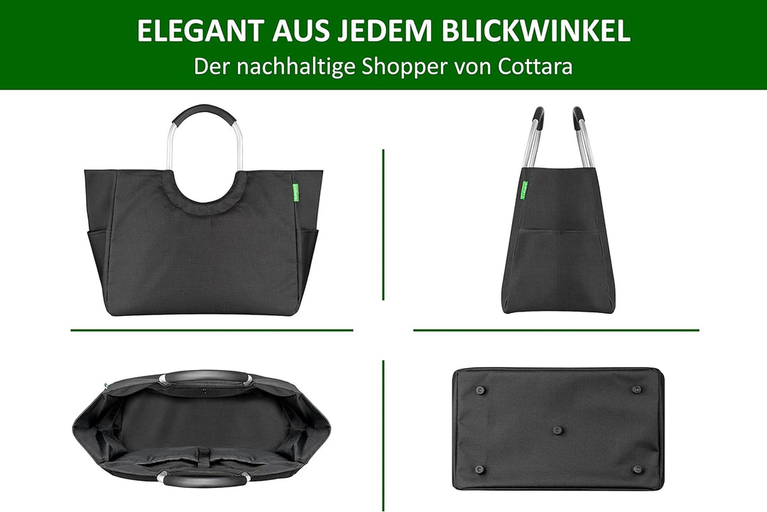 Cottara premium Einkaufstasche gross aus recycelten PET-Flaschen | nachhaltiger Einkaufskorb mit ver