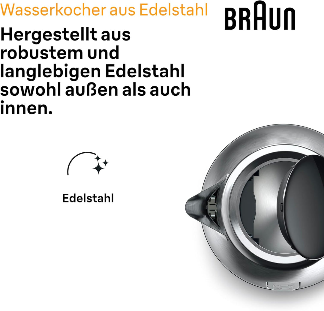Braun PurShine Wasserkocher WK1500 BK – Teekocher mit 360° Basis, Abschaltautomatik, 1,7 L Füllmenge