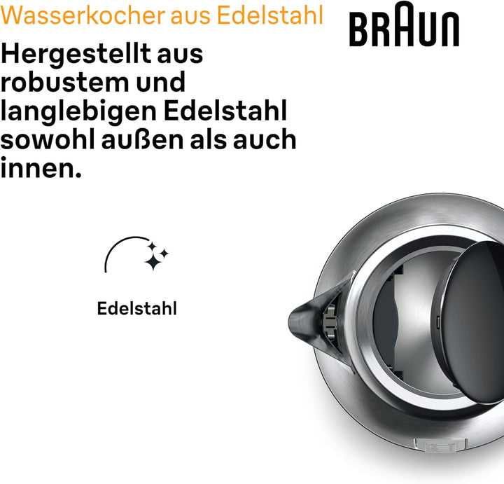 Braun PurShine Wasserkocher WK1500 BK – Teekocher mit 360° Basis, Abschaltautomatik, 1,7 L Füllmenge