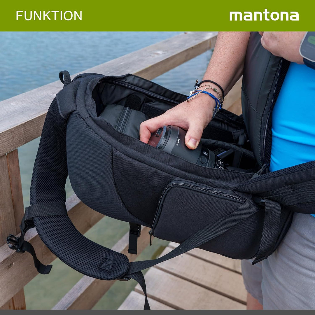 Mantona Trekking Fotorucksack – DSLR Kamerarucksack Kameratasche mit Regenschutz Schwarz Trekking Ru