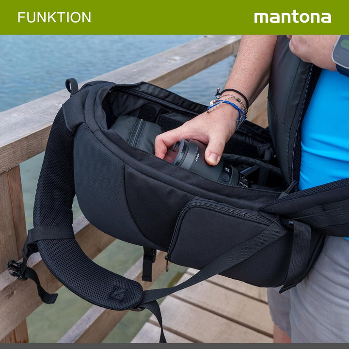 Mantona Trekking Fotorucksack – DSLR Kamerarucksack Kameratasche mit Regenschutz Schwarz Trekking Ru