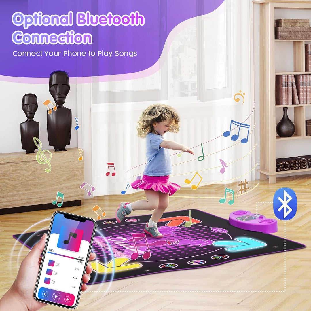 Tanzmatte mit Bluetooth & Beleuchtung, 4 Spielmodi – Interaktive Musikmatte für Kinder mit Rutschfes