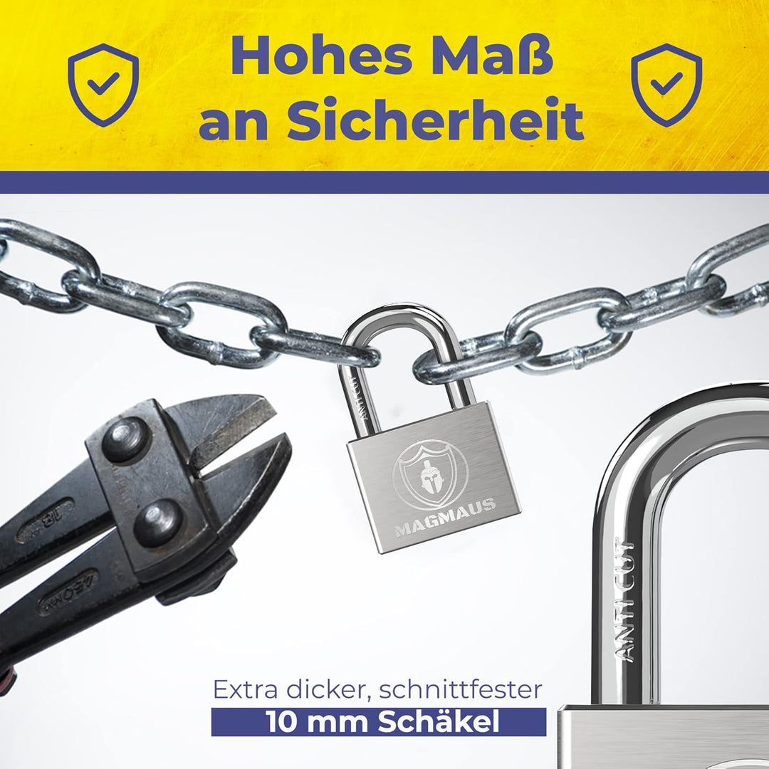 Magmaus® PDL/50 [Nicht Rostend] Schweres Vorhängeschloss für den Aussenbereich wetterfest - [10mm An