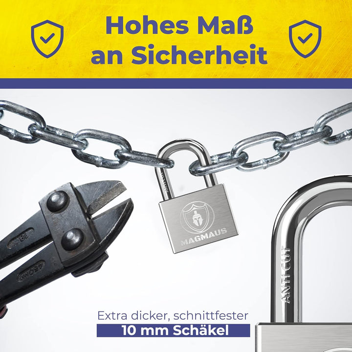 Magmaus® PDL/50 [Nicht Rostend] Schweres Vorhängeschloss für den Aussenbereich wetterfest - [10mm An