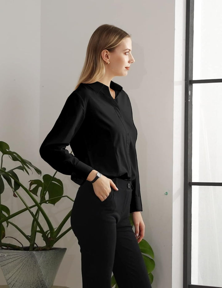 Tapata Damen Button Down Shirts Klassisch Fit Lange Ärmel Blusen Stretch Tops für Arbeit Business Ca