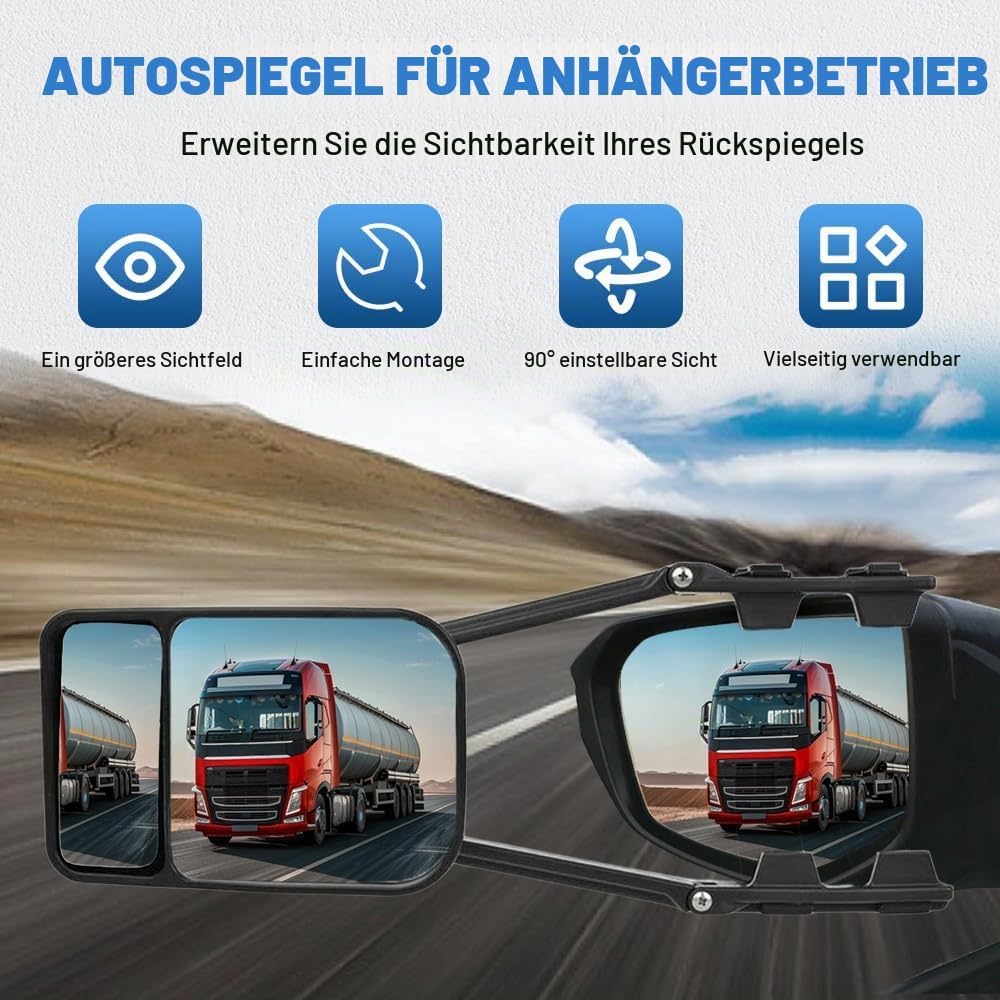 Riloer Auto-Abschleppspiegel – Wohnwagen-Aussenspiegel Anhänger-Verlängerung Doppelarm-Glas-Abschlep
