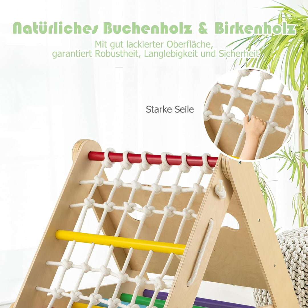 GOPLUS 3 in 1 Kletterdreieck mit Rutsche, Klettergerüst mit Leiter & Netz & Brett für Kinder, Indoor