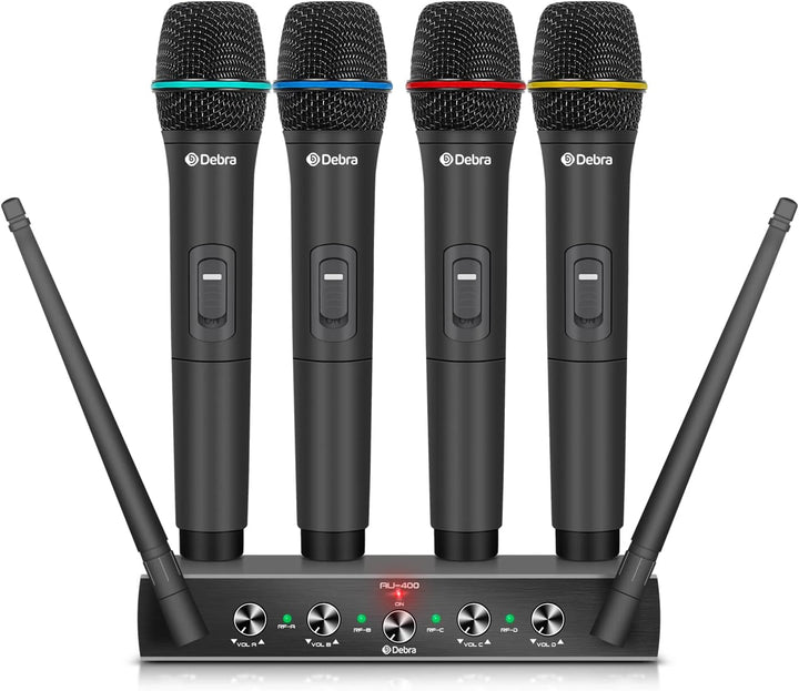 Debra Audio Pro UHF 4-Kanal-Funkmikrofonsystem mit schnurlosem Lavalier-Headset-Mikrofon, Metallempf