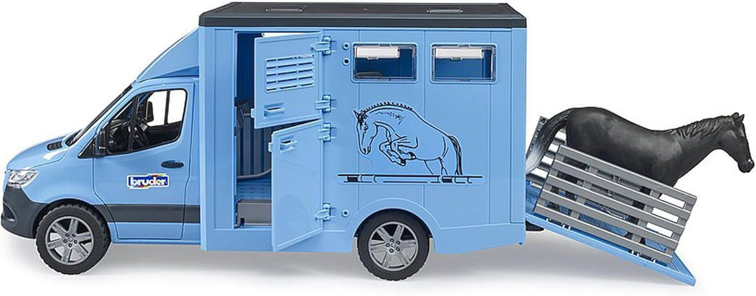 bruder 02674 - Mercedes-Benz Sprinter Tier-Transporter mit 1 Pferd - Bauernhof Landwirtschaft Pferde