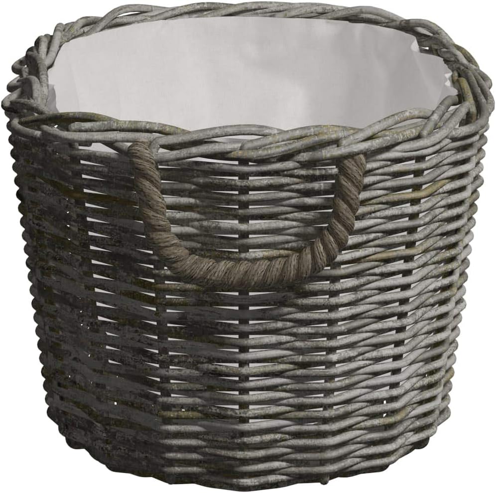 Tidyard Holzkorb mit Tragegriffen 60x40x28 cm Grau Weide Kaminholzkorb Weidenkorb Kaminkorb Aufbewah