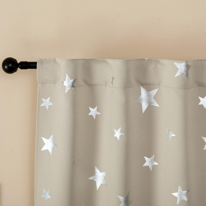 GIRASOLE HOME® Paar Verdunkelungsvorhänge weich gemustert, Sterne, weich, für Innenräume mit Tasche