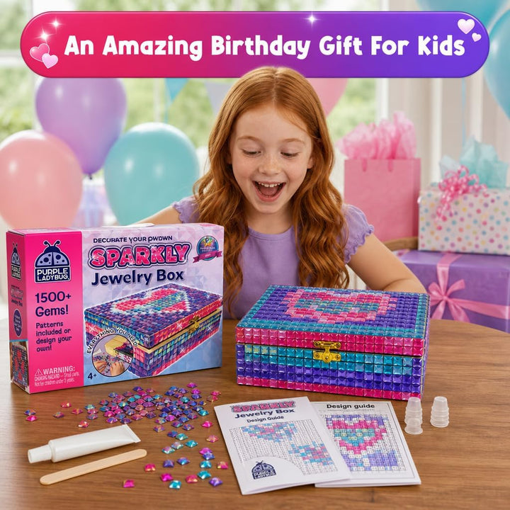 PURPLE LADYBUG Schmuckkästchen Mosaik Bastelset - Geschenk für Kinder ab 6 Jahre, Geschenk für Mädch
