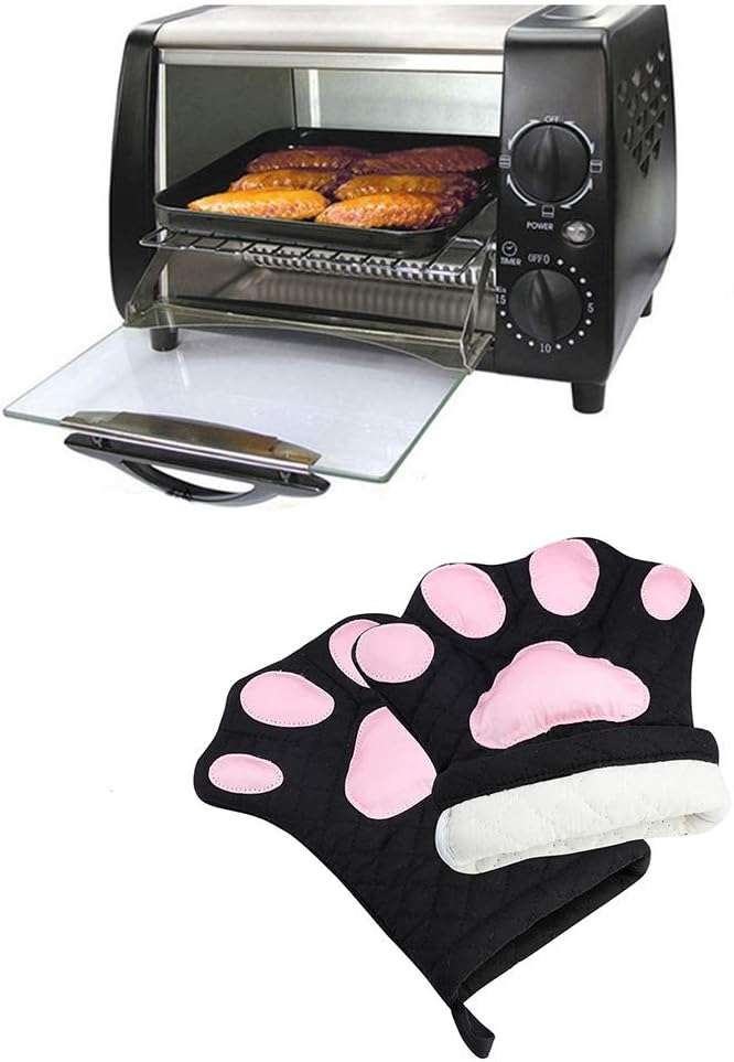 Ofenhandschuhe, süsses, lustiges, Katzenpfoten-Design, hitzebeständig, gestepptes Baumwollfutter, To