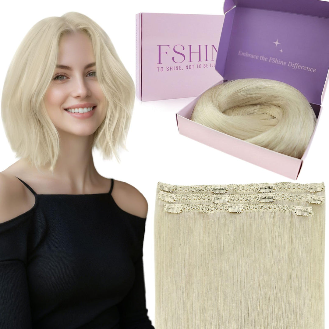 Fshine Invisible Clip in Extensions Echthaar Blond Hair Extensions Clip in Echthaar Weissblond 30cm