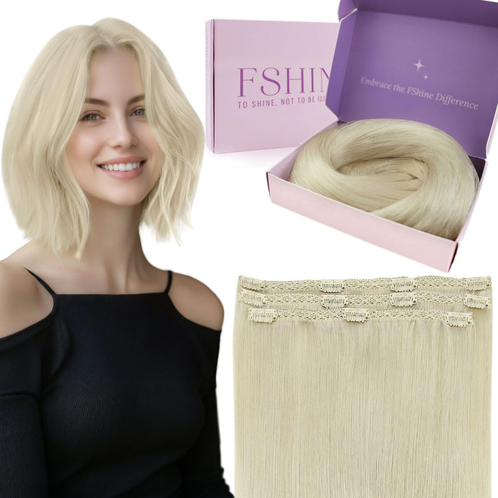 Fshine Invisible Clip in Extensions Echthaar Blond Hair Extensions Clip in Echthaar Weissblond 30cm