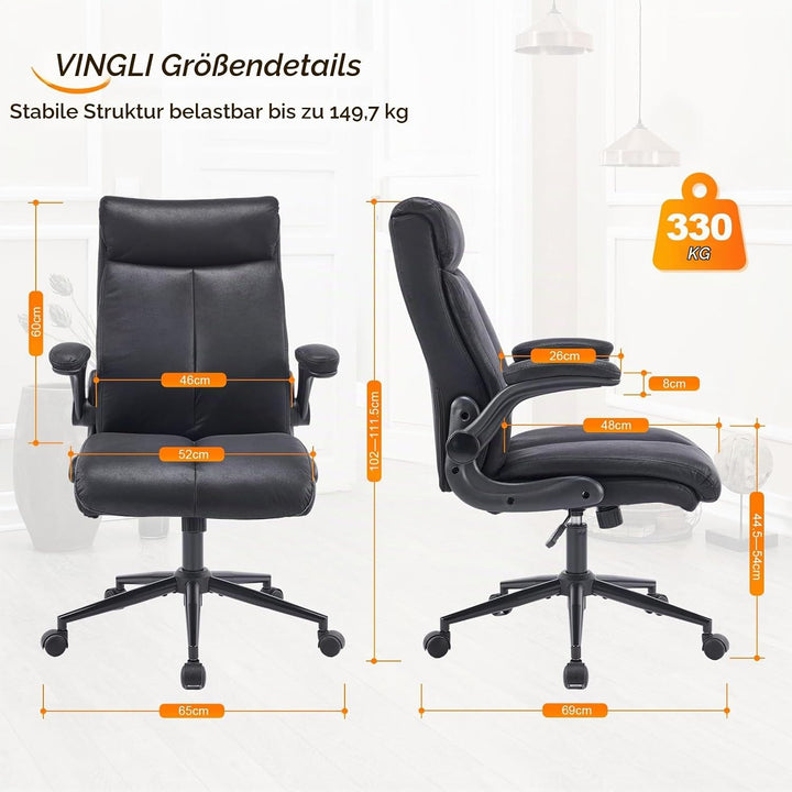 Bonnlo Ergonomischer Bürostuhl, Schreibtischstuhl mit hochklappbarer Armlehne, Computerstuhl, Drehst