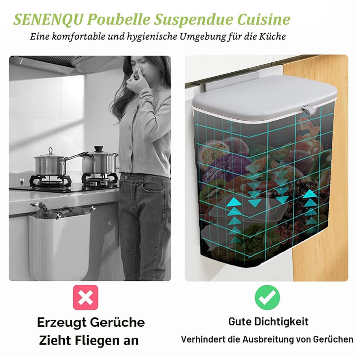 SENENQU Mülleimer Hängend Mit Deckel 9L, Klein Abfalleimer Hängender Mülleimer Küche, Mülleimer Wohn